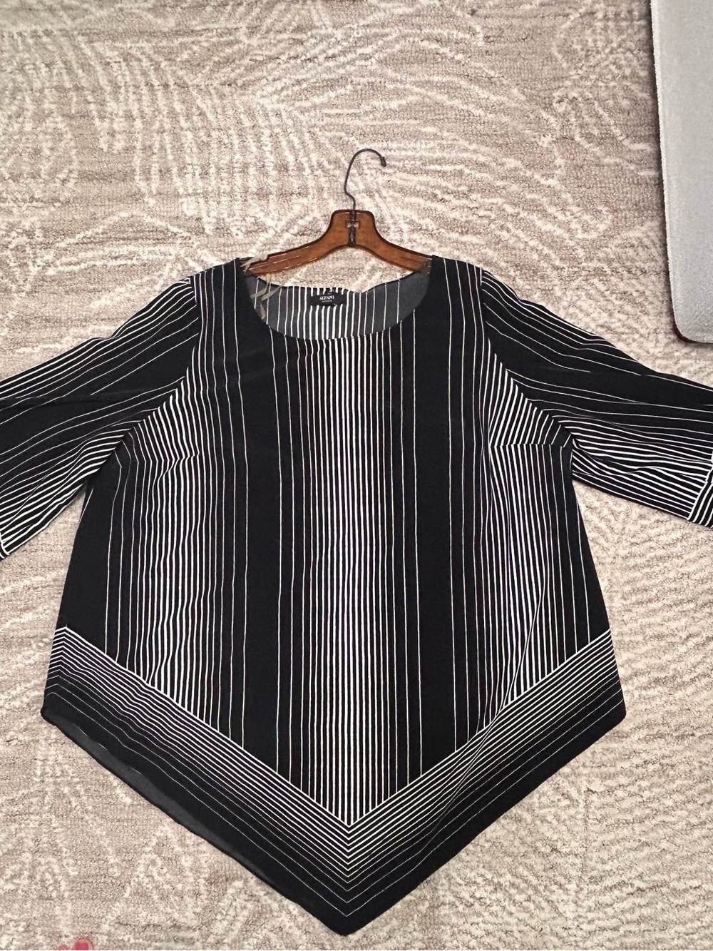 Alfani Black and White Vertical Stripe Point Hem Tunic